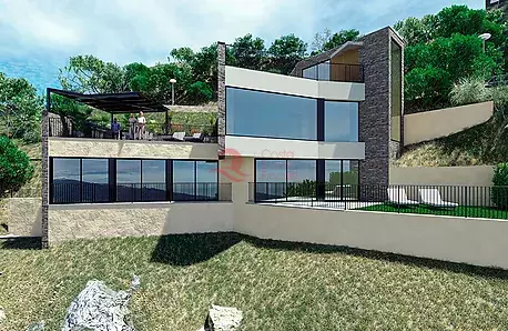 Nouvelle maison au design moderne avec vue sur la mer et la montagne